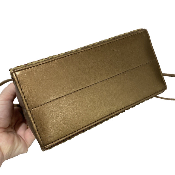 Vintage Mid Century Box Style Purse Shoulder Bag Brown Gold Woven Elegant Chic - Picture 7 of 14
